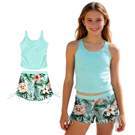 Teen Swimsuit Girl Swimsuit With Shorts 2 Piece Set Girls Tankini Girls Bathing Suits Size 11-12 Years