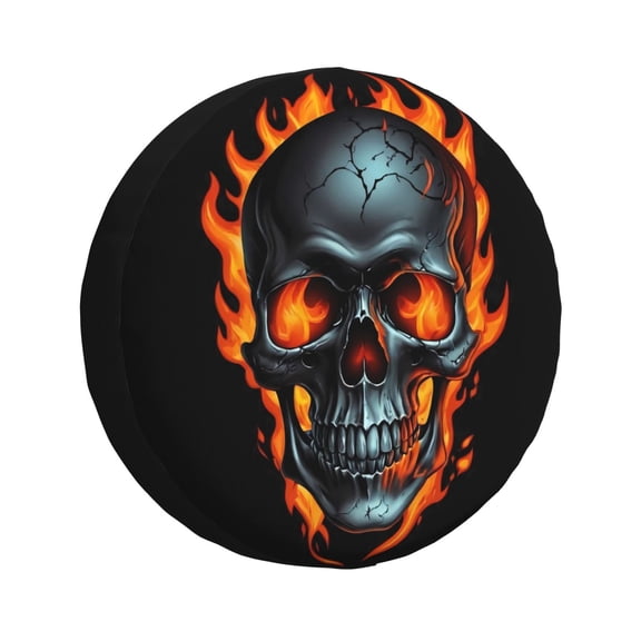Kdxio Flame Metal Skull for Tire Cover Wheel Protectors Tyre Covers Weatherproof Wheel Covers Universal Fit for Trailer Rv SUV Truck Camper Travel Trailers 14 inch