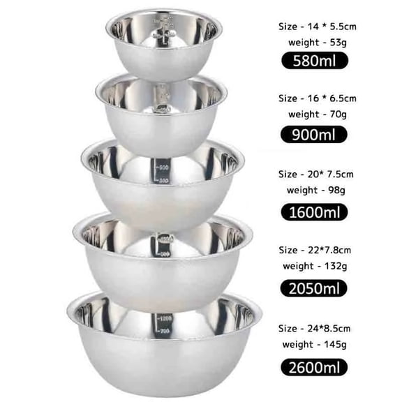 5pcs/Set Stainless Steel Mixing Bowls Non Slip Nesting Whisking Bowls Set Mixing Bowls For Salad Cooking Baking