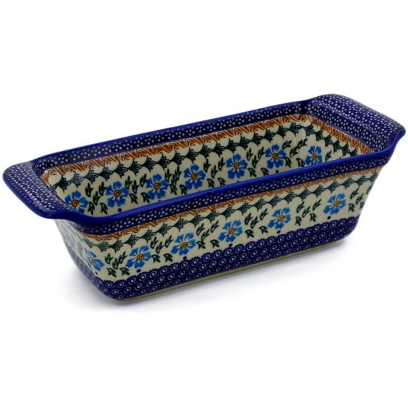 Polish Pottery 12¼-inch Rectangular Baker (Blue Cornflower Theme) Hand Painted in Boleslawiec, Poland + Certificate of Authenticity