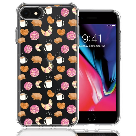 MUNDAZE for Apple iPhone 6/7/8/SE Mexican Pan Dulce Cafecito Coffee Concha Polka Dots Double Layer Phone Case Cover