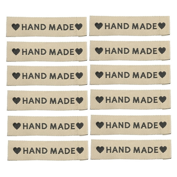 Uxcell 50pcs Handmade with Love Sewing Labels Embroidered Label Tags 2.17"L Sew on Clothing Garment Brown