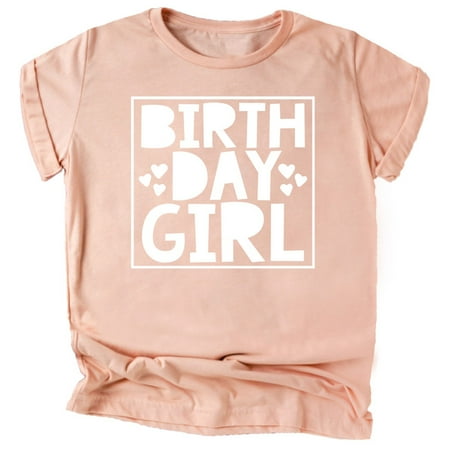 

Olive Loves Apple Birthday Girl Square with Hearts Birthday T-Shirts for Any Age Birthday White on Peach Shirt 3T