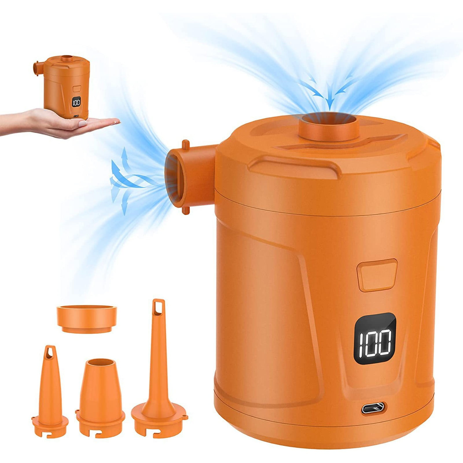 COM1950s Portable Electric Air Pump,Rechargeable Inflator Deflator for Tires Mattress Pool Toys,Compact Camping Pump with 5200Mah Battery,Fast Inflation 280L/Min,Car Home Outdoor Use