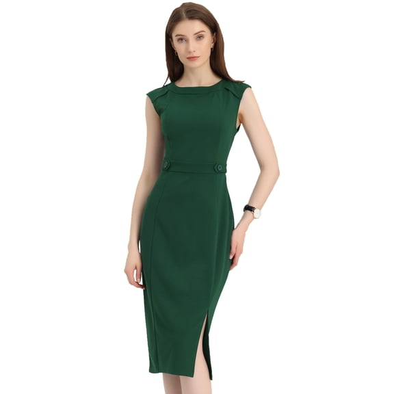 Vestido Tubo Allegra K Verde Oscuro M Cuello Redondo Sin Mangas
