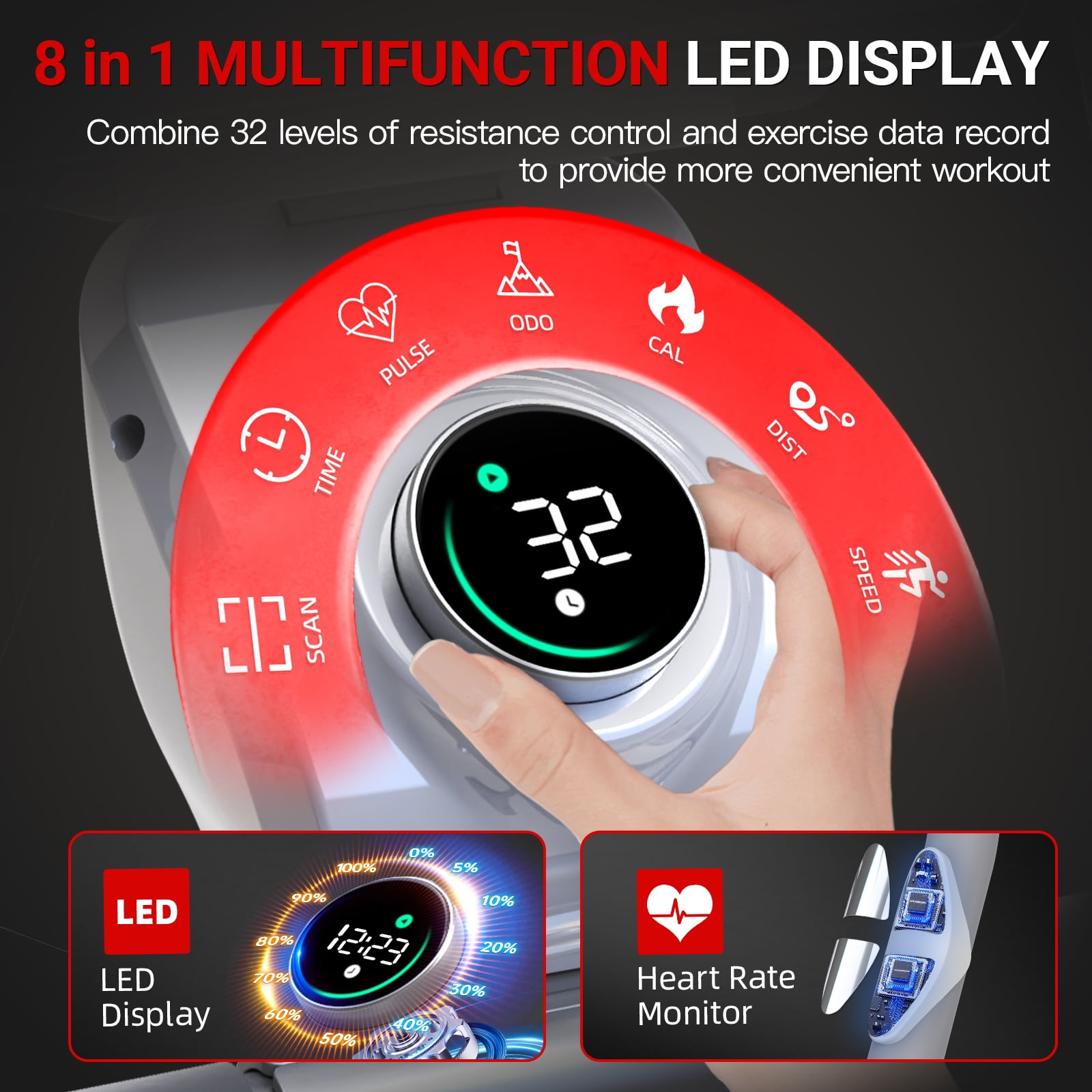 HARISON Electromagnetic Self-powered Upright Exercise Bike, 2 in 1 LED Display for Resistance Control and Data Record, 350 LBS Capacity Stationary Bike for Home with Bluetooth, 32-Level Resistance