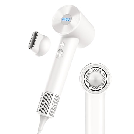 Negative Ionic Hair Dryer with 110,000 RPM Brushless Motor - High-Speed Lightweight Blow Dryer for Travel & Home Use, Fast Drying Low Noise Hair Drier with Smooth Nozzle, White