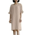thumbnail image 2 of SMihono Robe d'Été Boho pour Femmes Grande Taille Robe d'Été Décontractée en Coton Lin Manches Courtes Col Rond Robe Unie, 2 of 7
