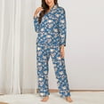 thumbnail image 2 of KLL white Skull daisy in water Print Women's Long Sleeve Pajamas with Pants Sleepwear Loungewear 2 Set-Large, 2 of 7