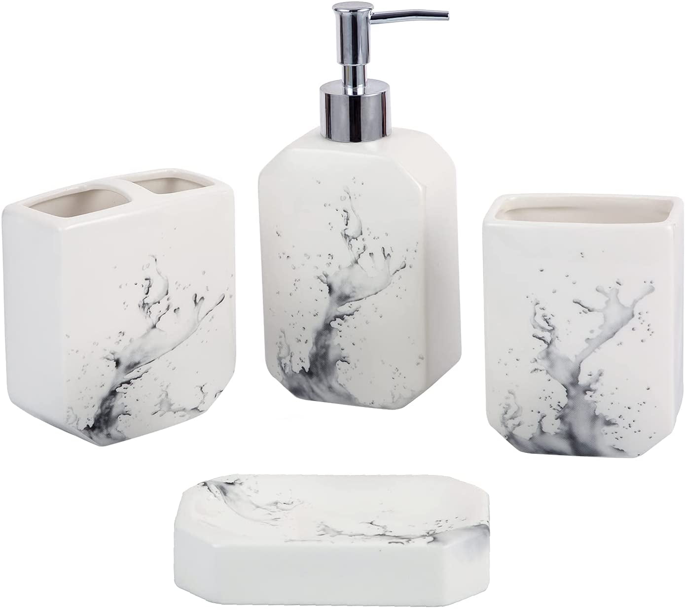 Home Black/White Modern Ceramic Soap Dish Toothbrush Bathroom Accessory Set 