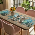 thumbnail image 3 of Vintage Sea Turtle Table Cloths for 6 Foot Rectangle Tables, Brown Nautical Anchor Bubbles Coastal Patio Waterproof Elastic Fitted Tablecloths, Washable Rectangular Table Cover for Camping, 3 of 8