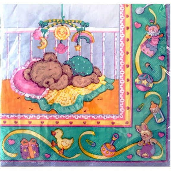 Various Bedtime Bear Lunch Napkins, Multicolor, Party, 16 Count