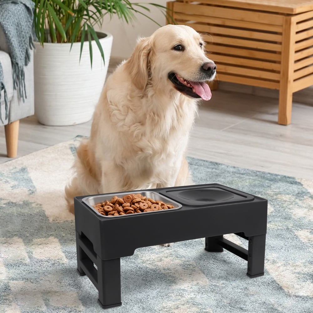 Taglory Elevated Dog Bowls with Stainless Bowl, Adjust 4 Heights for Small Medium Large Dogs, Black