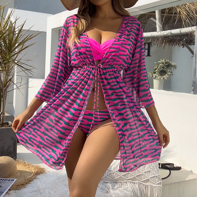 Daisyyozoid Discount Maillots de Bain Fendus Mesh Bleu Patchwork Couleur Unie Top Bow Set