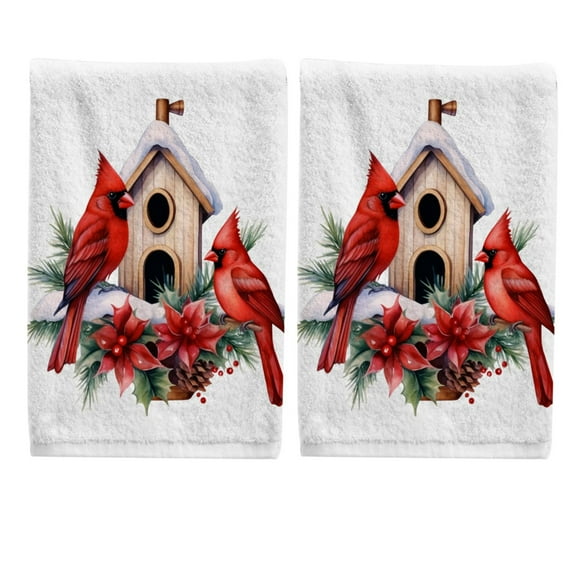 Ryvnso Cardinal Poinsettia Flower Hand Towels Set for Bathroom Cotton Face Towel Decorative 15.5x29.5 inch