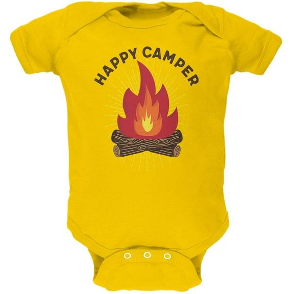 Hiking Happy Camper Campfire Soft Baby One Piece Yellow 12-18 M