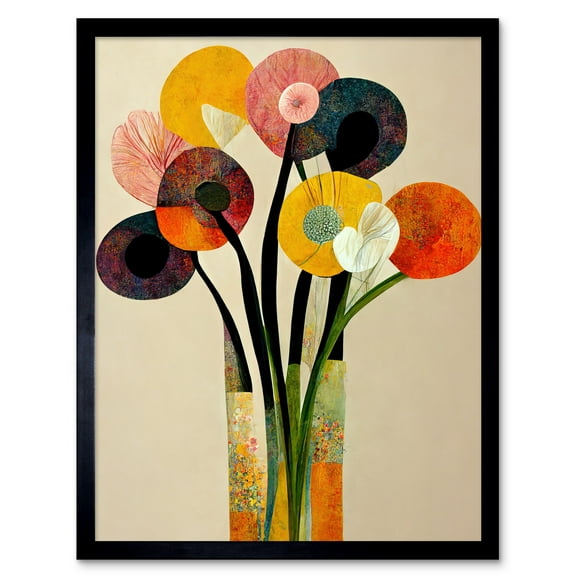Spring Flowers Floral Bouquet Abstract Vase Boho Art Print Framed Poster Wall Decor 12x16 inch