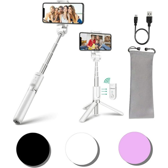 IBAOLE Selfie Stick Tripod with Bluetooth Wireless Remote Shutter Control Pouch Extendable Adjustable Stand Mount Light-Weight V-Log Compatible with All Apple iPhone, Samsung Galaxy (Pink) White