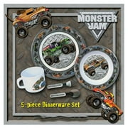 Monster Jam Hot Wheels 5 Piece Dinnerware Set Plate Gift Set