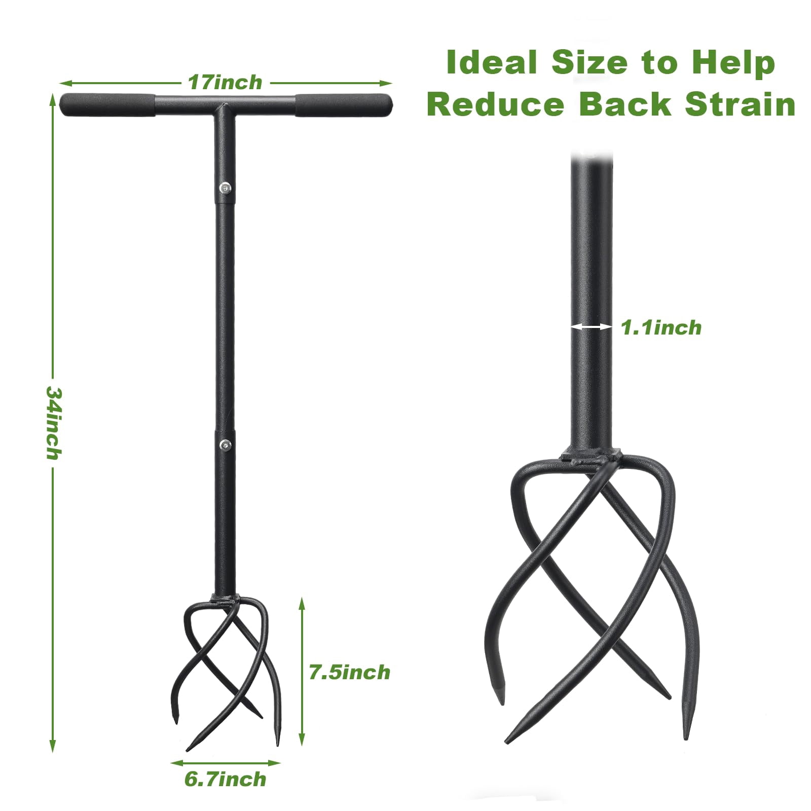 FLY HAWK Hand Tiller &  Cultivator with 4 Curved Claws for Gardening Weeding Garden Box, 34in Garden Tool, Black