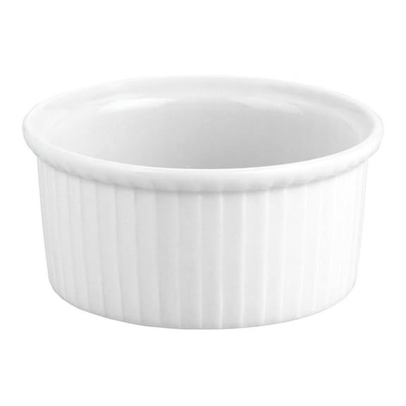 Porcelain Souffle Dish 4-Cup 5-3/4 Inch, Classic Pleated Baker for Desserts, Casseroles, and Vegetable Dishes