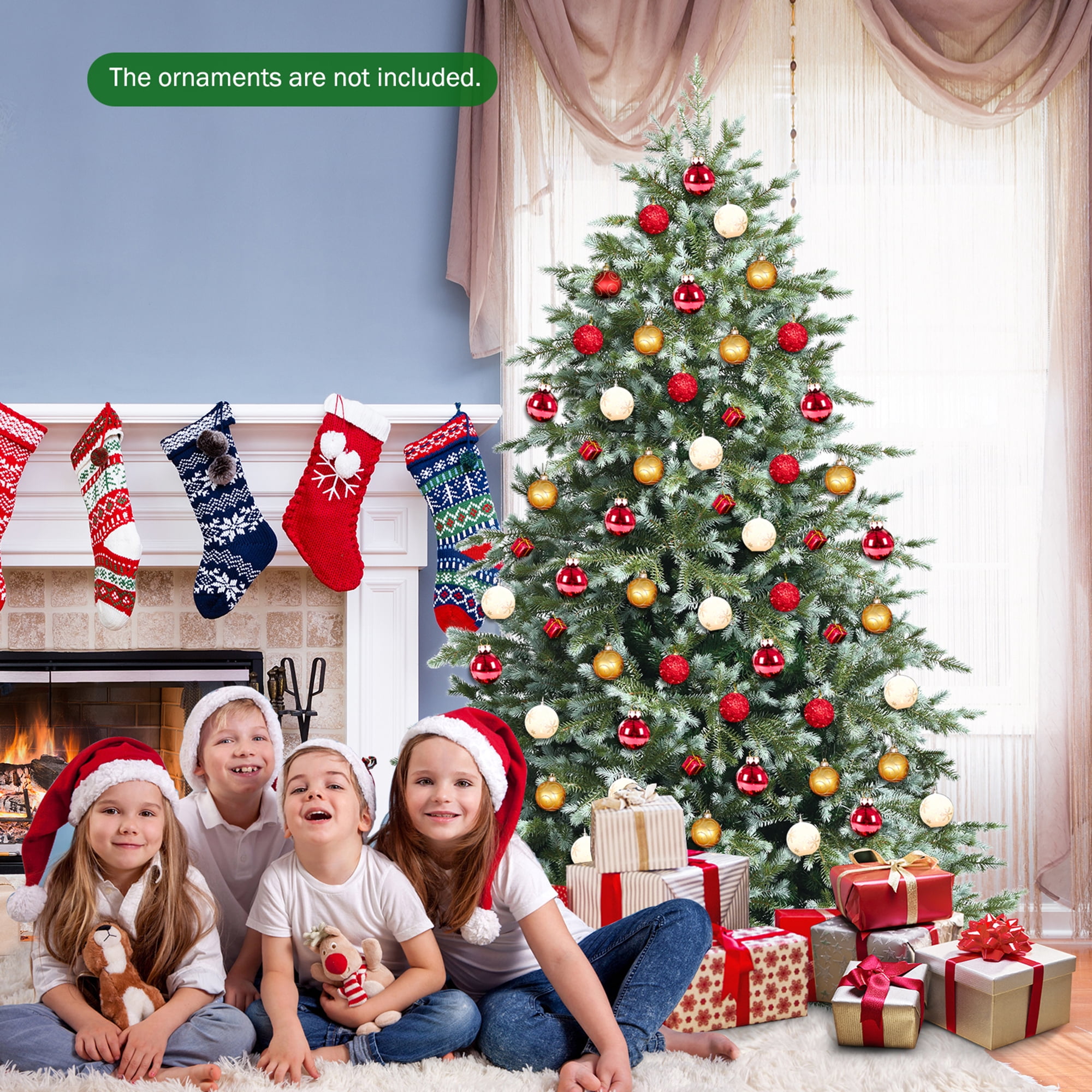 Gymax Green Hinged Full Hinged Artificial Christmas Tree, with Metal Stand 7'