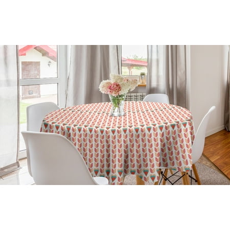 

Abstract Round Tablecloth Retro Style Tulips and Hearts Inspired Formations Circle Table Cloth Cover for Dining Room Kitchen Decor 60 Peach Dried Rose by Ambesonne