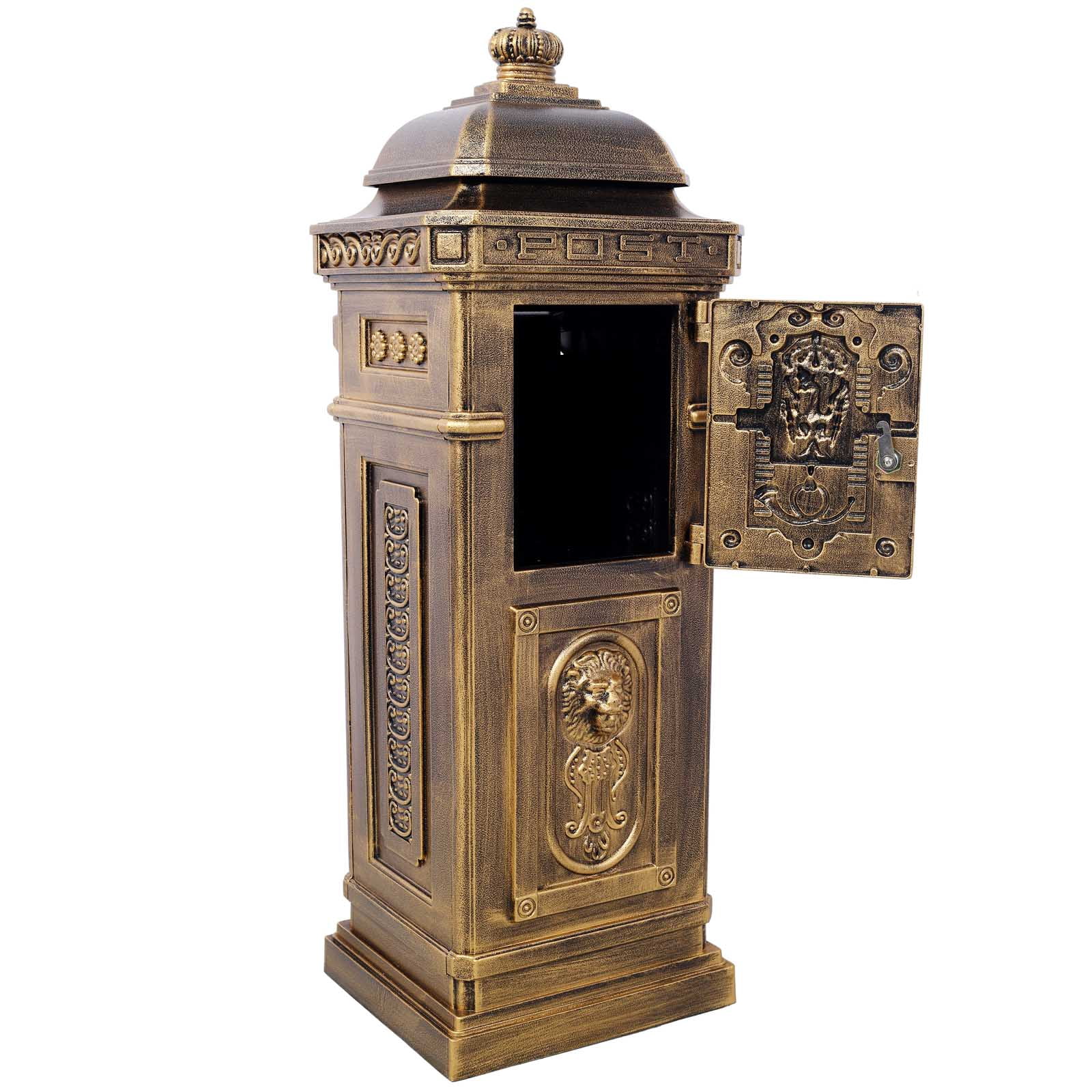 BARONAGE Large-Capacity Mailbox for Residential Use, Vintage Style Floor Letter Box，Garden Floor Safety Mailbox, Outdoor Rainproof Postbox Statue ,Copper
