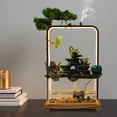 thumbnail image 3 of Indoor Ornament Tabletop Water Fountain with Glass Fish Tank Desktop Fountain Waterfall Elegant Fish Tank with LED Light Wooden Base, 3 of 8