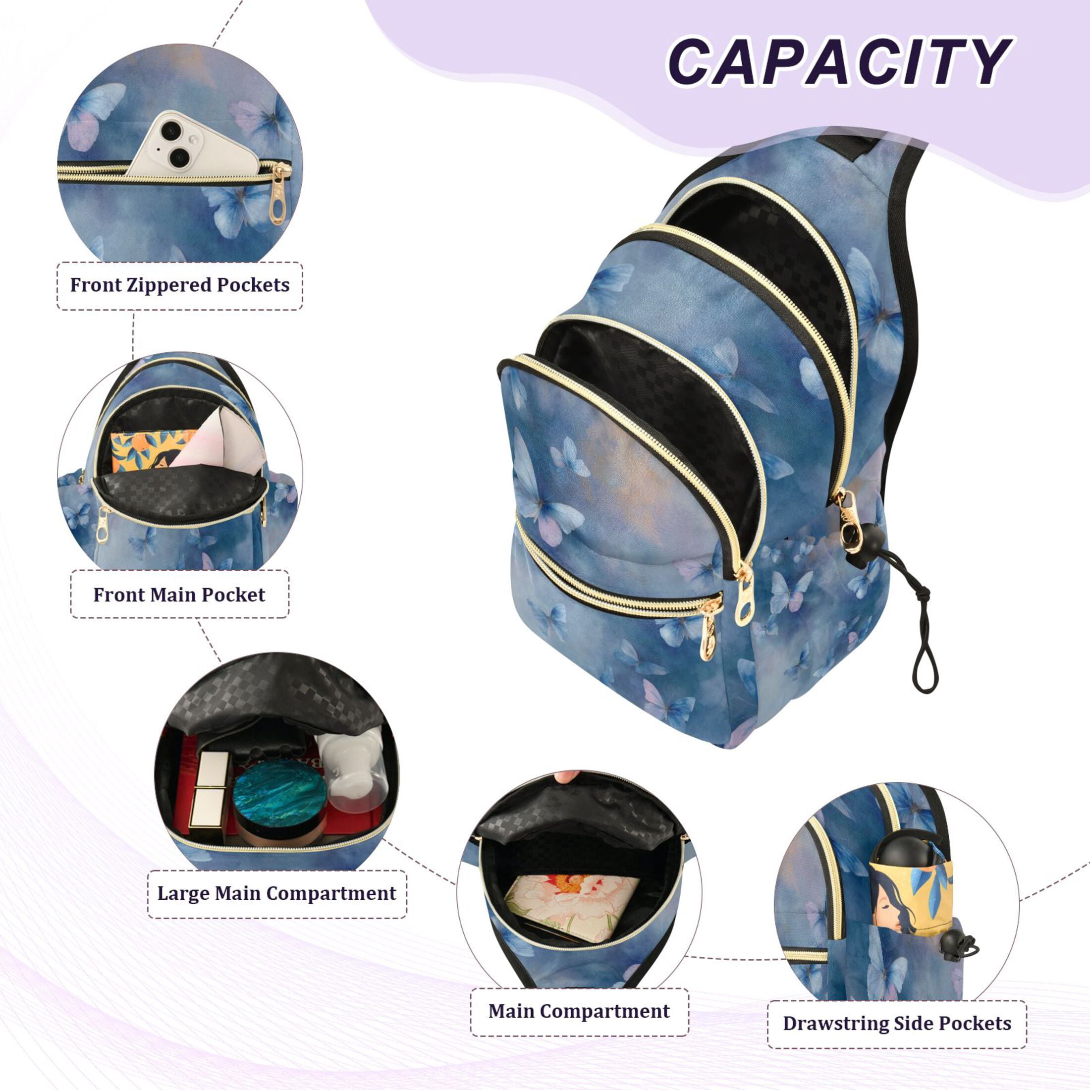 Crossbody Sling Bag for Women Shoulder Purse Trendy Daypack with Adjustable Strap Blue Butterflies Flying