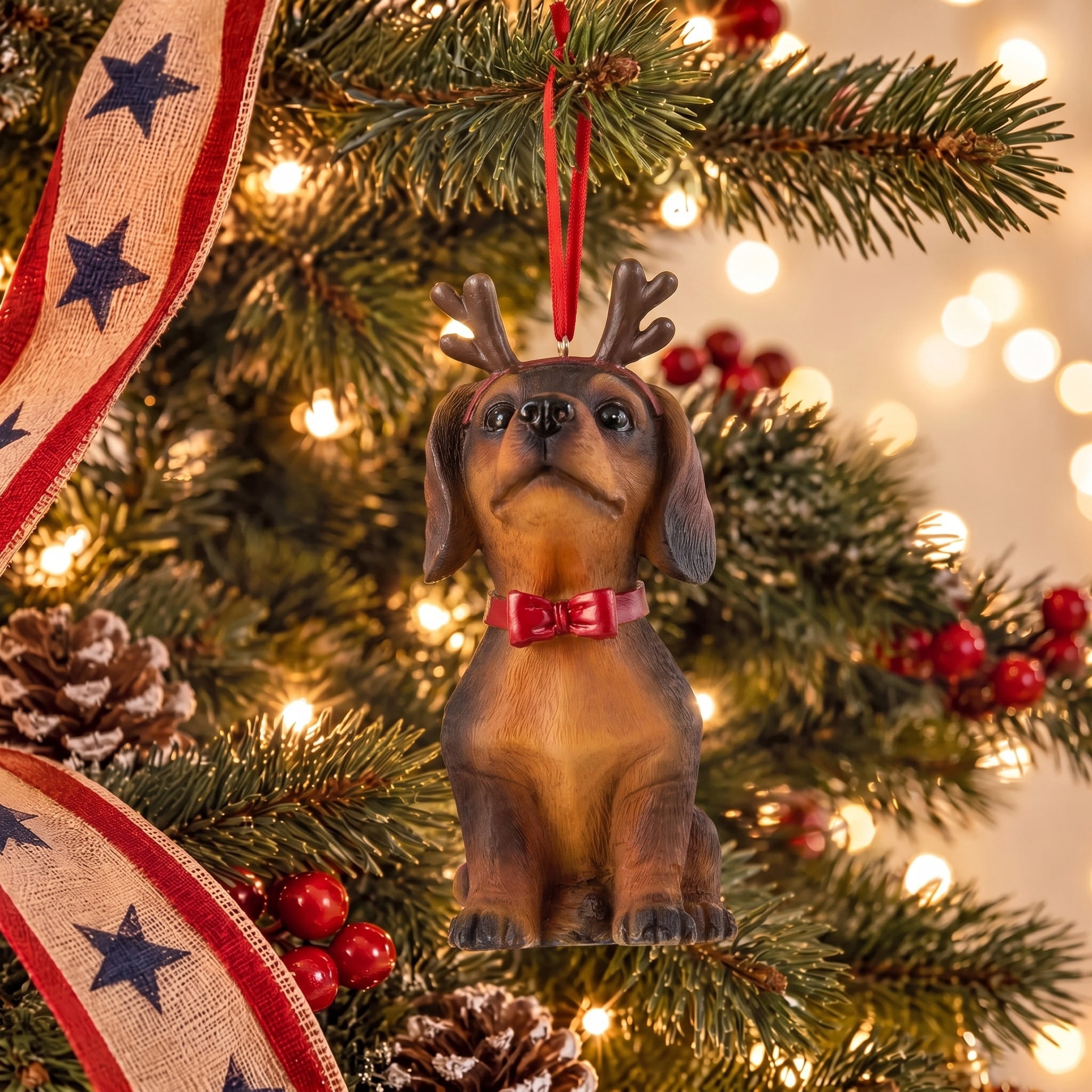 Brown Dachshund with Antlers Christmas Ornament, 5", by Holiday Time
