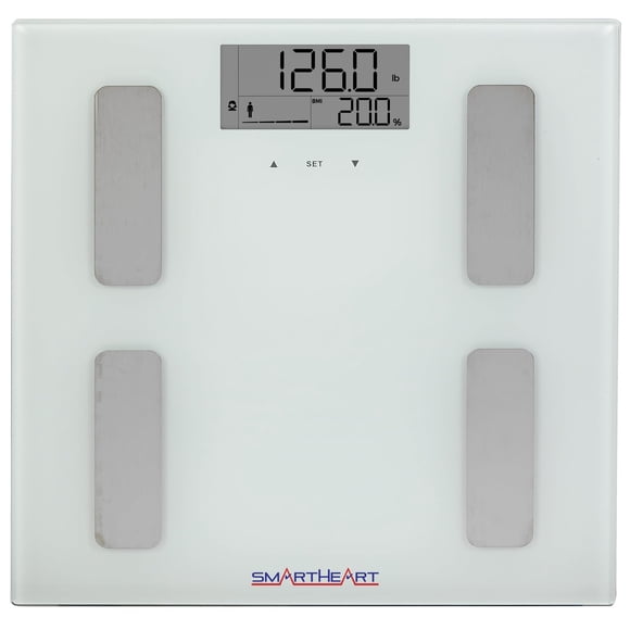 Báscula digital de composición corporal SmartHeart | Capacidad de 200 kg (440 lb) | IMC | Masa ósea | Agua corporal, grasa y masa muscular