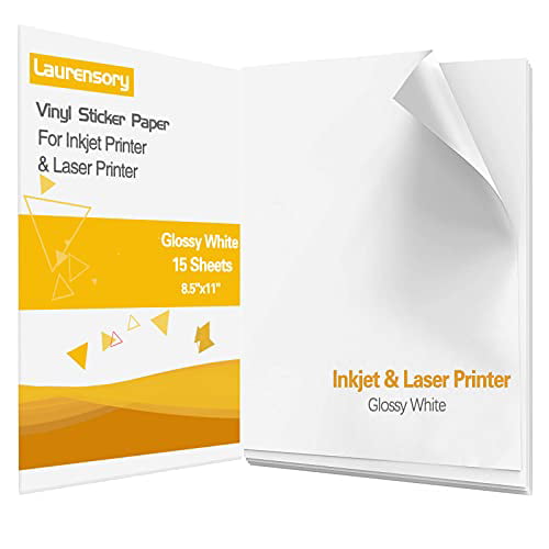 Glossy Vinyl Sticker/Label Paper for Inkjet & Laser Printers 15 Glossy 8.5x11 