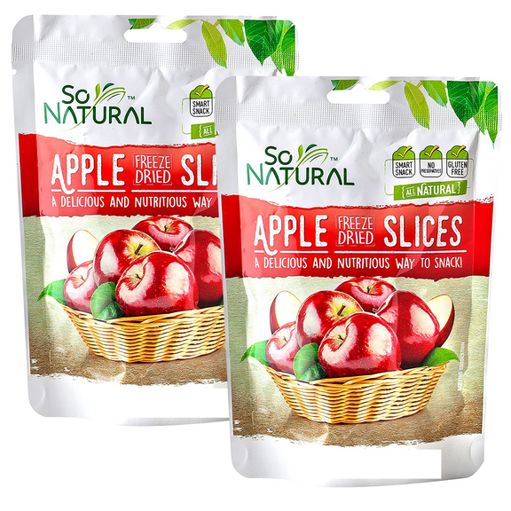 So Natural Freeze Dried Apples Slices 0.6oz Pack, Gluten Free, No Preservatives Vegan Friendly and All Natural Healthy Fruit Snacks Great for Kids Lunchbox Travel and On-the-Go Snacking Pack of 2