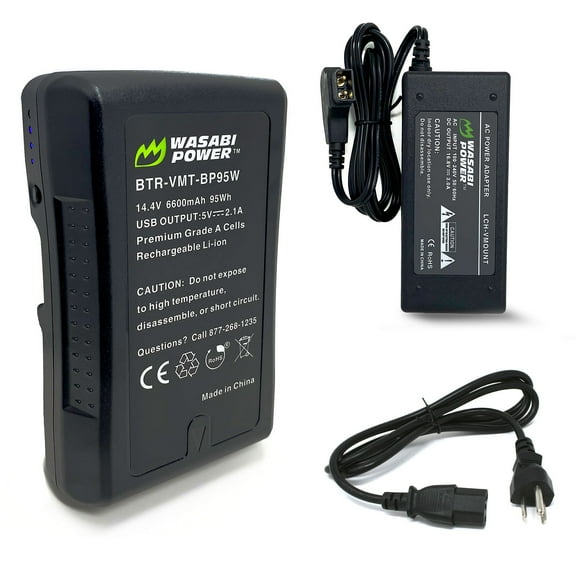 Wasabi Power V-Mount Battery (14.4V, 6600mAh, 95Wh) and V-Mount Battery Charger with D-Tap