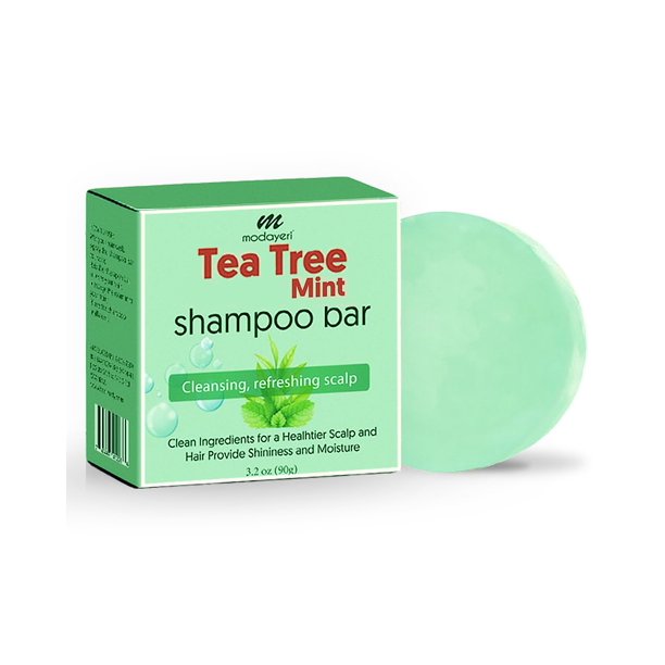 Barra de champú de árbol de té y menta - Limpiador natural para el cabello con aceites vigorizantes sin sulfatos y vegano adecuado para todo tipo de cuidado sin desperdicio 3.2 oz