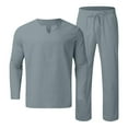 thumbnail image 2 of Bcfgryg Men's Two Piece Linen Suit Summer Leisure Suit Plain 2 Piece Long Sleeve Shirt And Beach Trousers Yoga Set Beach Shirt Short Trousers Outfits Men’s Formal Shirt and Trouser Set, 2 of 5