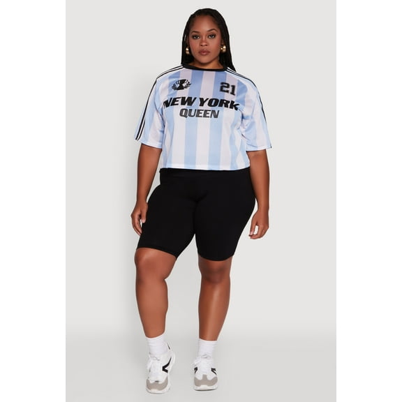 Womens Plus Size Cropped New York Queen Graphic Tee