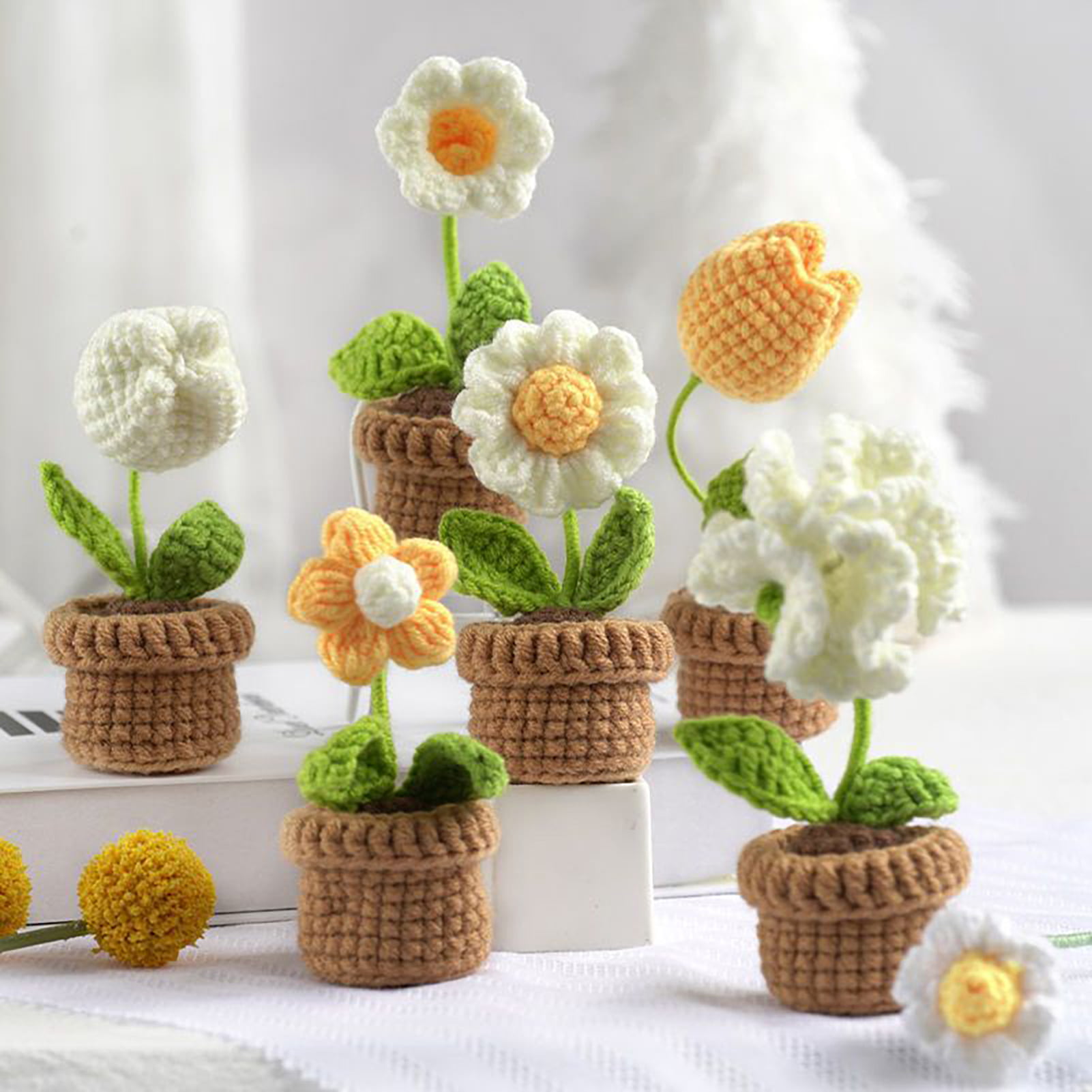 Scheam Crochet Kit,6 Pcs Potted Flowers Crochet Kit for Beginners and  Experts,DIY Beginner Craft Complete Crochet Set （Yellow/Adults）for Mother's  Day