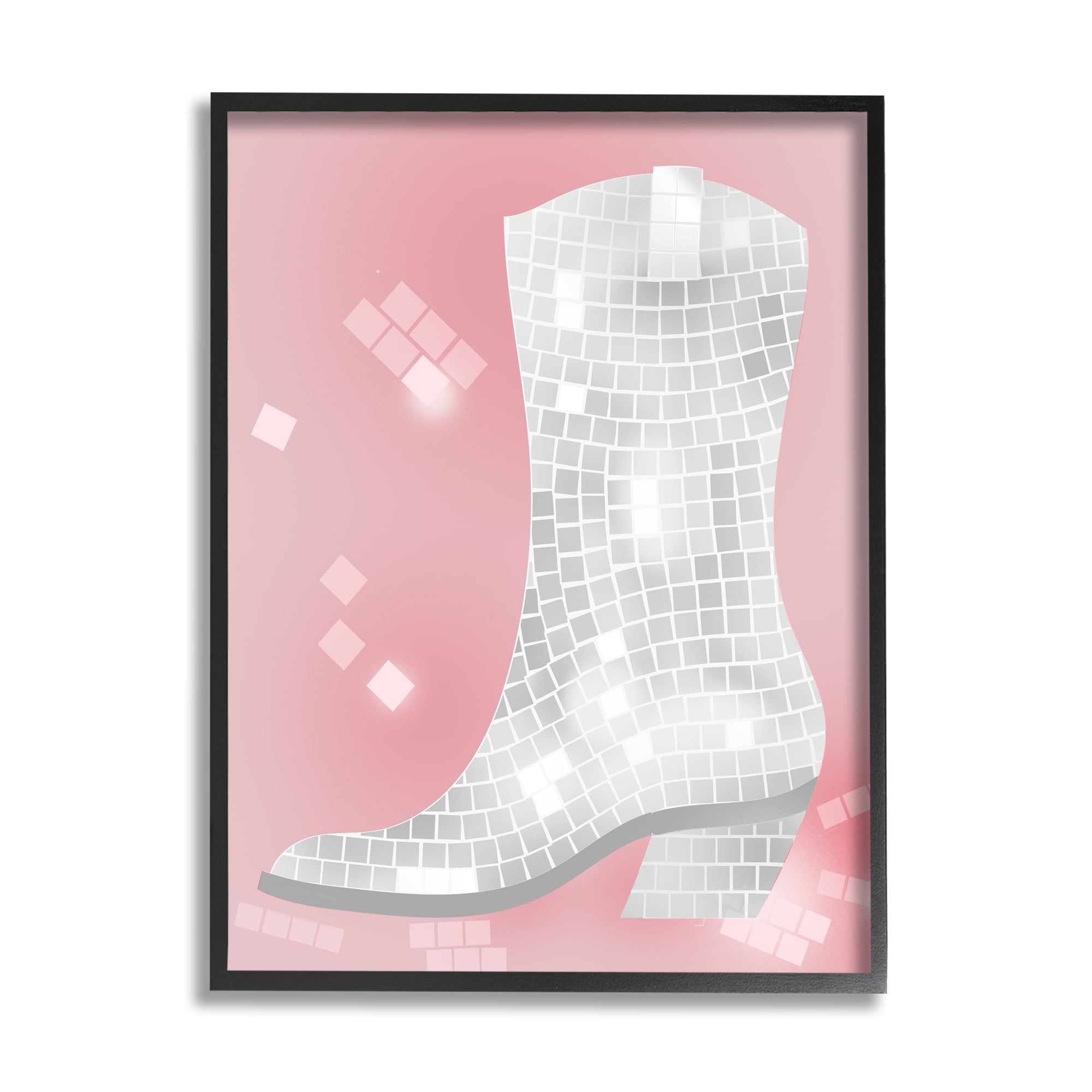 Stupell Industries Pink Disco Pattern Cowboy Boot Beauty & Fashion Painting White Framed Art Print Wall Art