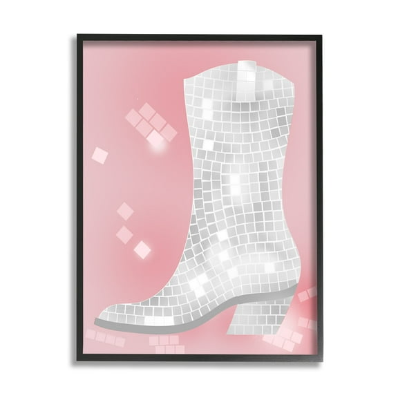 Stupell Industries Pink Disco Pattern Cowboy Boot Beauty & Fashion Painting Black Framed Art Print Wall Art