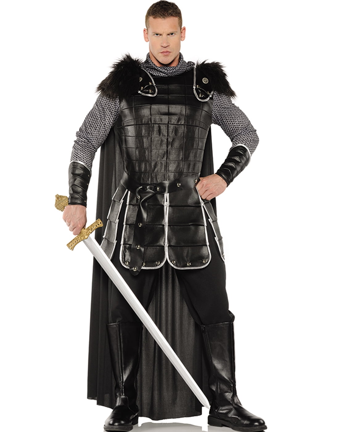 Adult BLACK KNIGHT King Arthur St Georges Medieval Fancy Dress Costume Male S-XL 