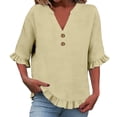 thumbnail image 2 of Summer Tops for Women Kelon Women's Tops Short Sleeve Shirts V Neck Boho Tops Business Casual Fashion Outfit Going Out Outfits Y2k Clothes, S, 2 of 6