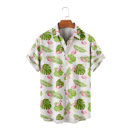 

MLFU Plus Size Shirt Short Sleeve Button Down Regular Fashion Flamingo Tees Party Polo Shirts Plus Size Men
