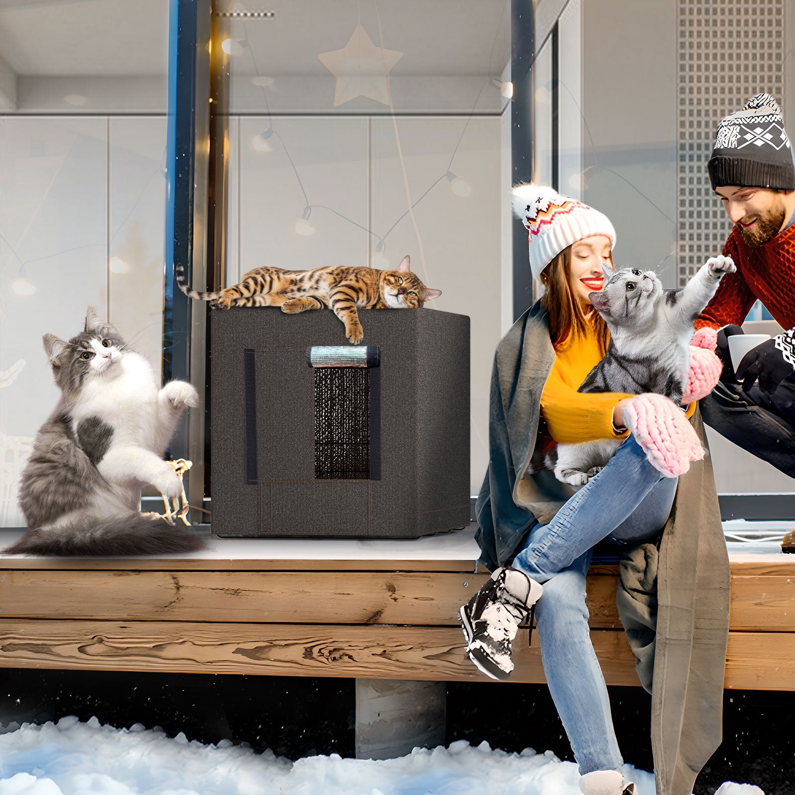 Xecessory Large Heated Cat House for Outdoor Cats in Winter, Waterproof Insulated Outdoor Cat House, Feral Cat Shelter with Heating Pad for Small Animals (Brown)