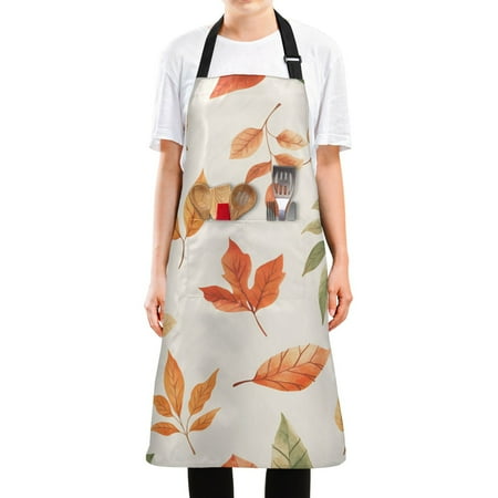 

Yayeee Apron for Cooking with Pockets Water Resistant Adjustable Neck Strap Beige Autumn Leaves