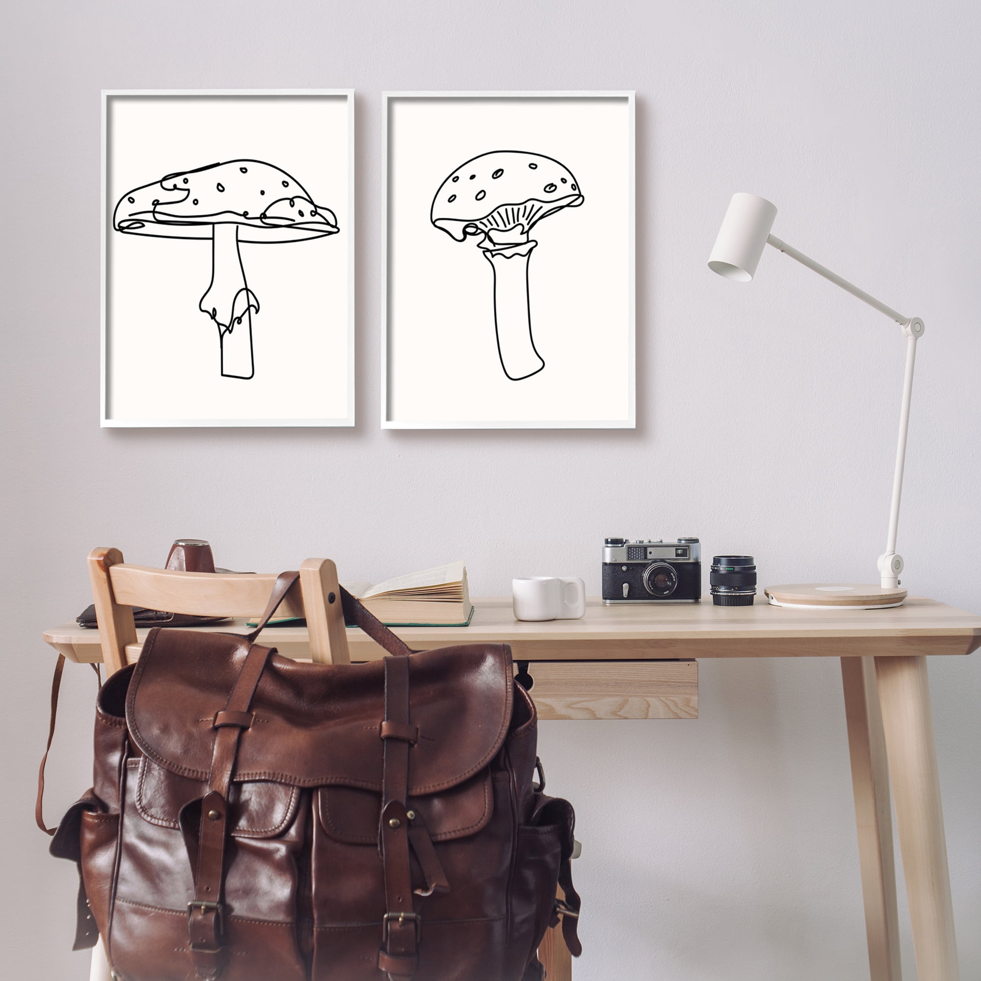 Stupell Industries Mushroom Line Doodles Botanical & Floral Painting White Framed Art Print Wall Art, 16 x 20, Set of 2