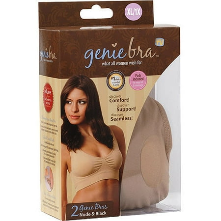As Seen on TV Genie Bra Medium, Black/Nude, 2-Pack