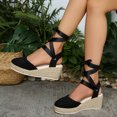 thumbnail image 3 of Rokment Espadrilles Platform Dressy Shoes for Women Bride Wedding Summer Fall Elegant Casual Leather Pointed Closed Toe Wedge Heeled Satin Strappy Sandals Black Size 6, 3 of 6