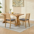 thumbnail image 2 of French Style Dining Chairs Set of 2, Linen Fabric Dining Chair with Rattan Back and Solid Leg, Wooden Farmhouse Side Chairs for Kitchen, Living Room, Gray, 2 of 7